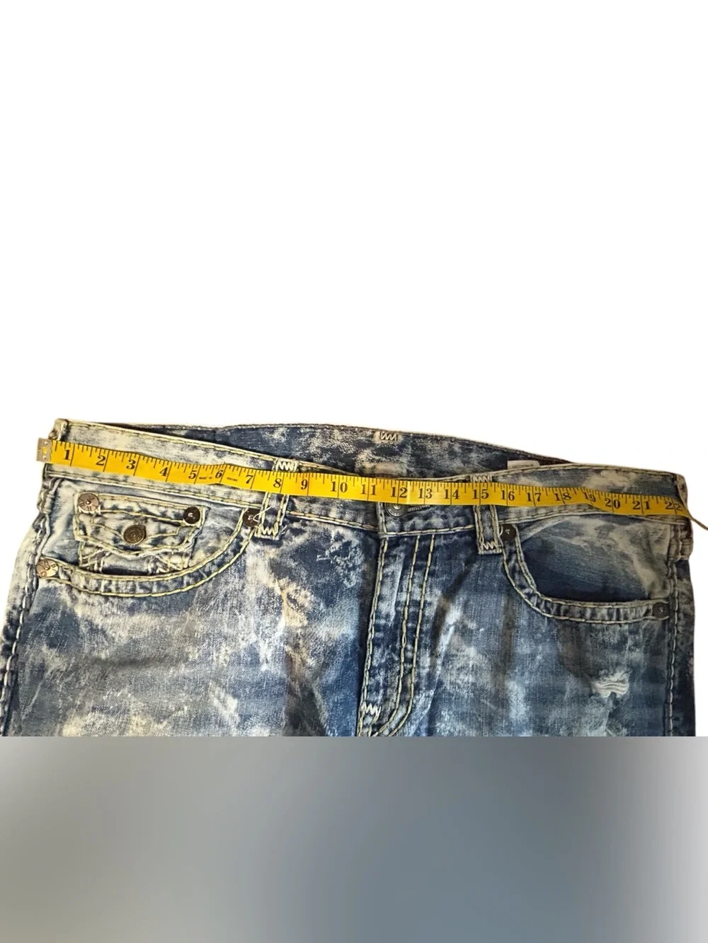 True Religion Ricky Super T White Tide Acid Wash Distressed Jeans Size 42